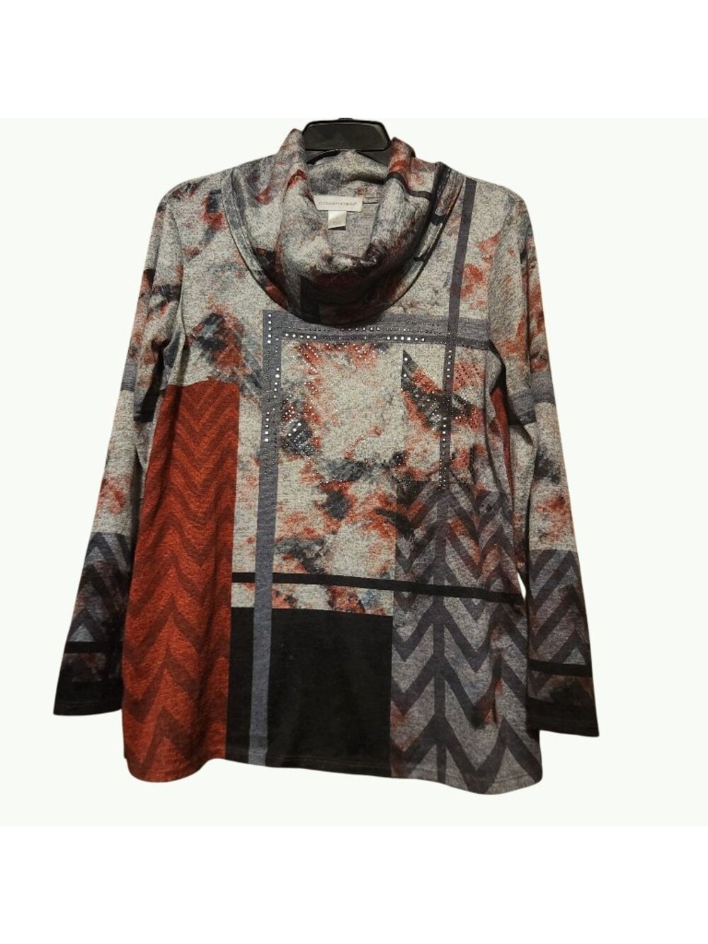Christopher & Banks Women's Patchwork Print Cowl Neck Long Sleeve Top